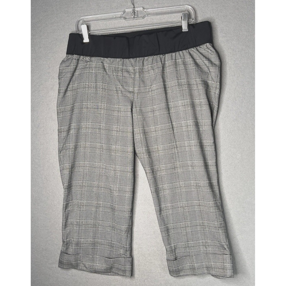 Liz Lange Maternity Stretch Capri Pants Size 8 Houndstooth Cuffed Black White